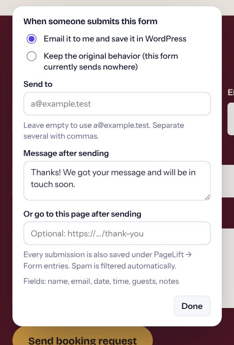 Form settings: email submissions to me and save them in WordPress