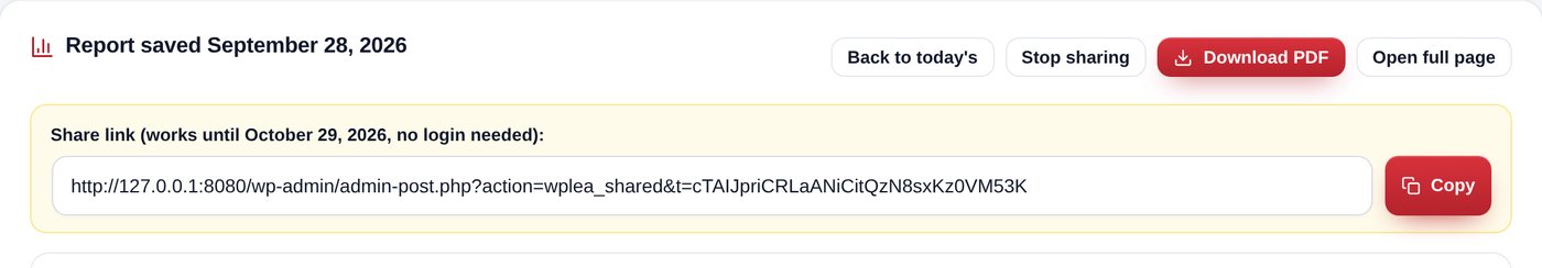 The share box with the private link and the Copy button