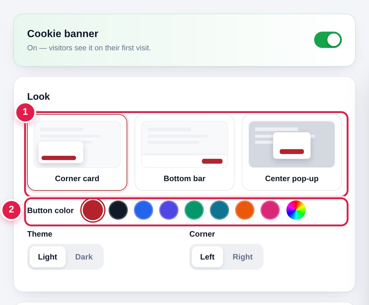 The banner switch, the three looks, and the button colors