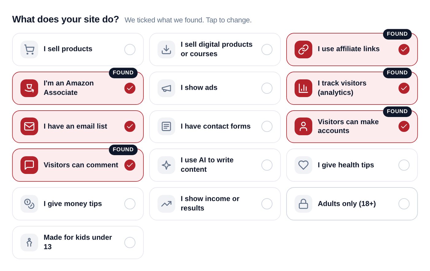 The tiles: I sell products, I use affiliate links, and more