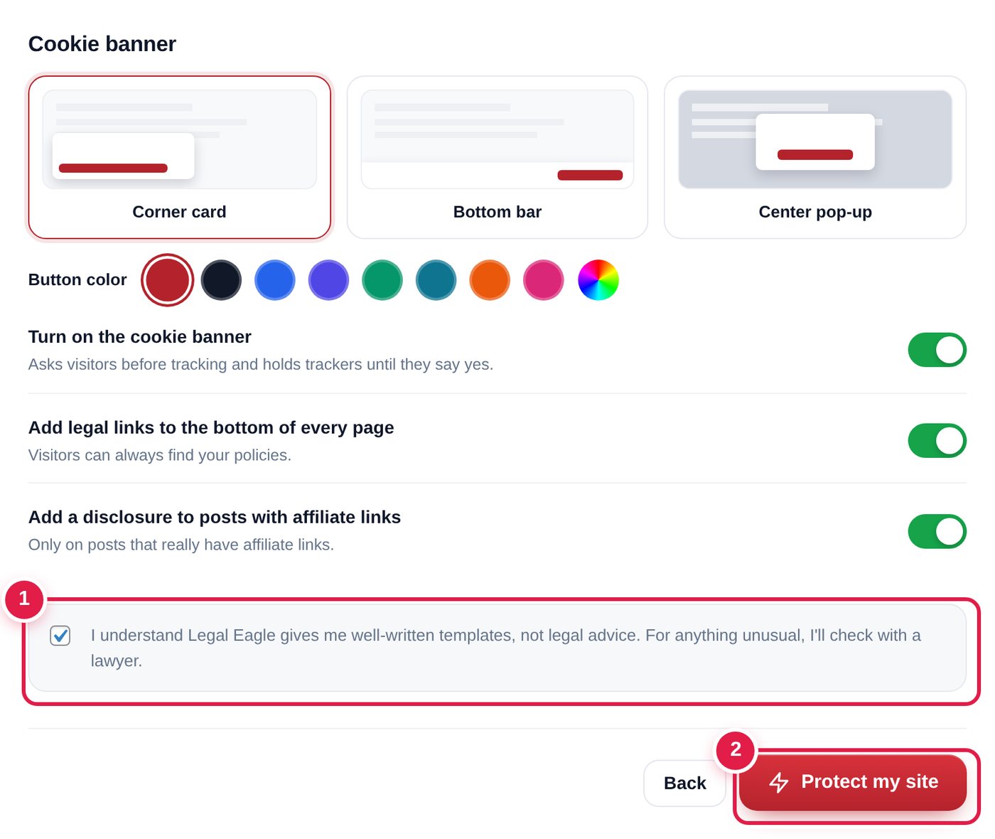 Banner style cards, colors, switches and the tick box