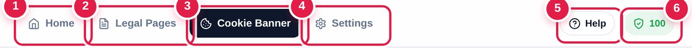 The tabs at the top of the screen, with numbers on each one