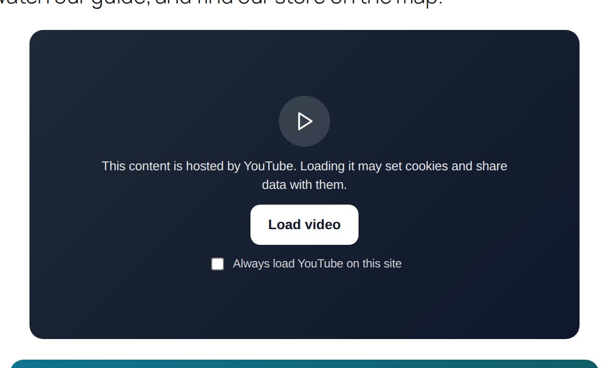 A click-to-load card in place of a YouTube video