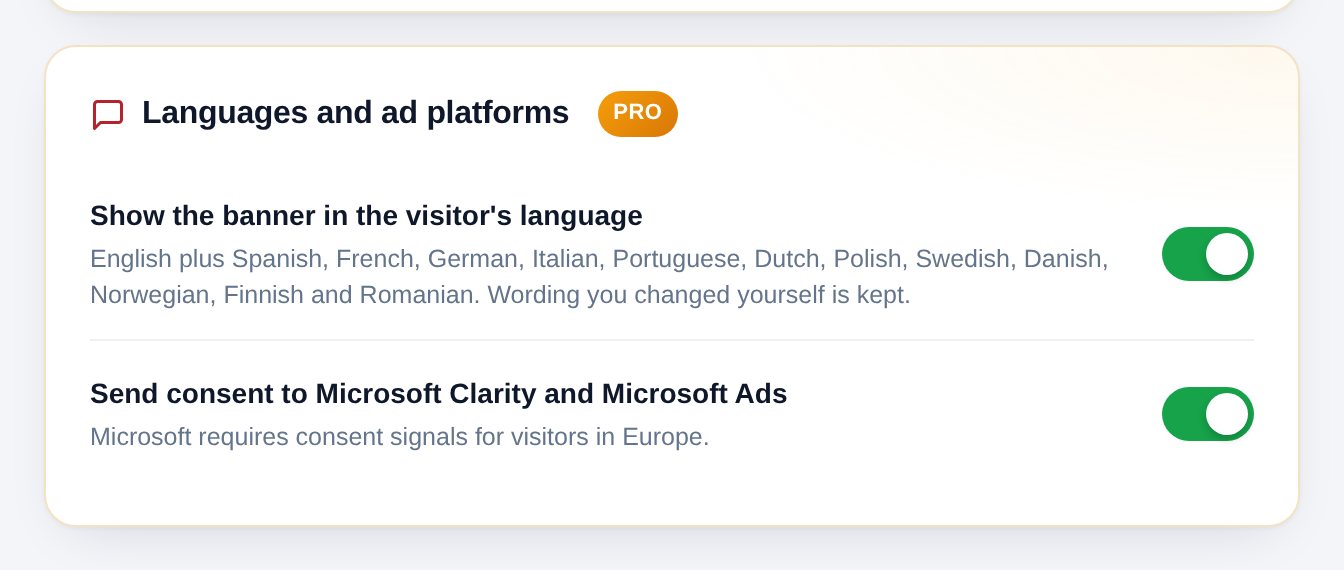 Languages and ad platforms switches